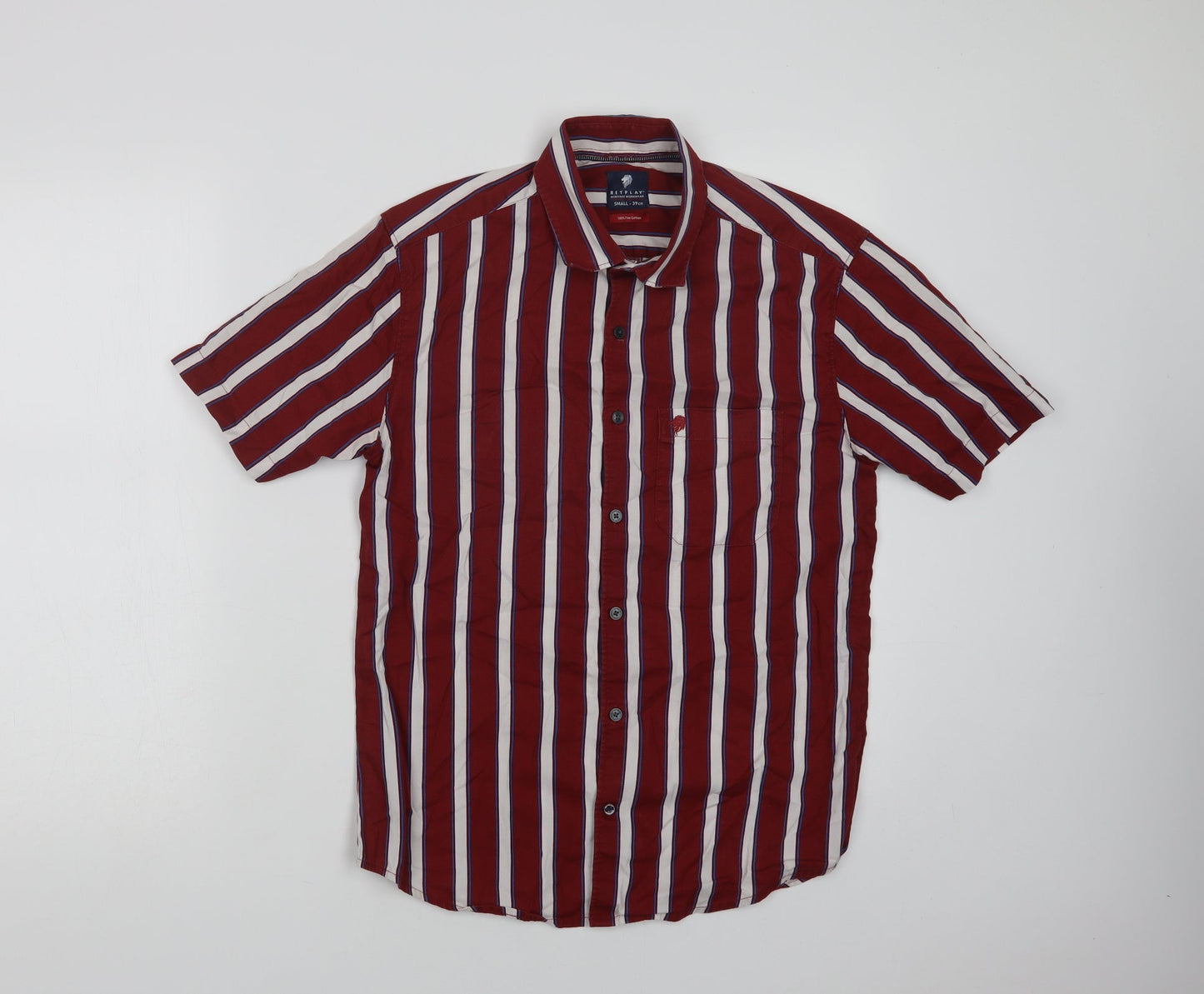 Netplay Mens Red Striped Cotton  Button-Up Size S Collared Button