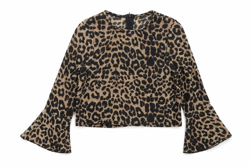 PRETTYLITTLETHING Womens Brown Animal Print Polyester Basic Blouse Size 4 Round Neck