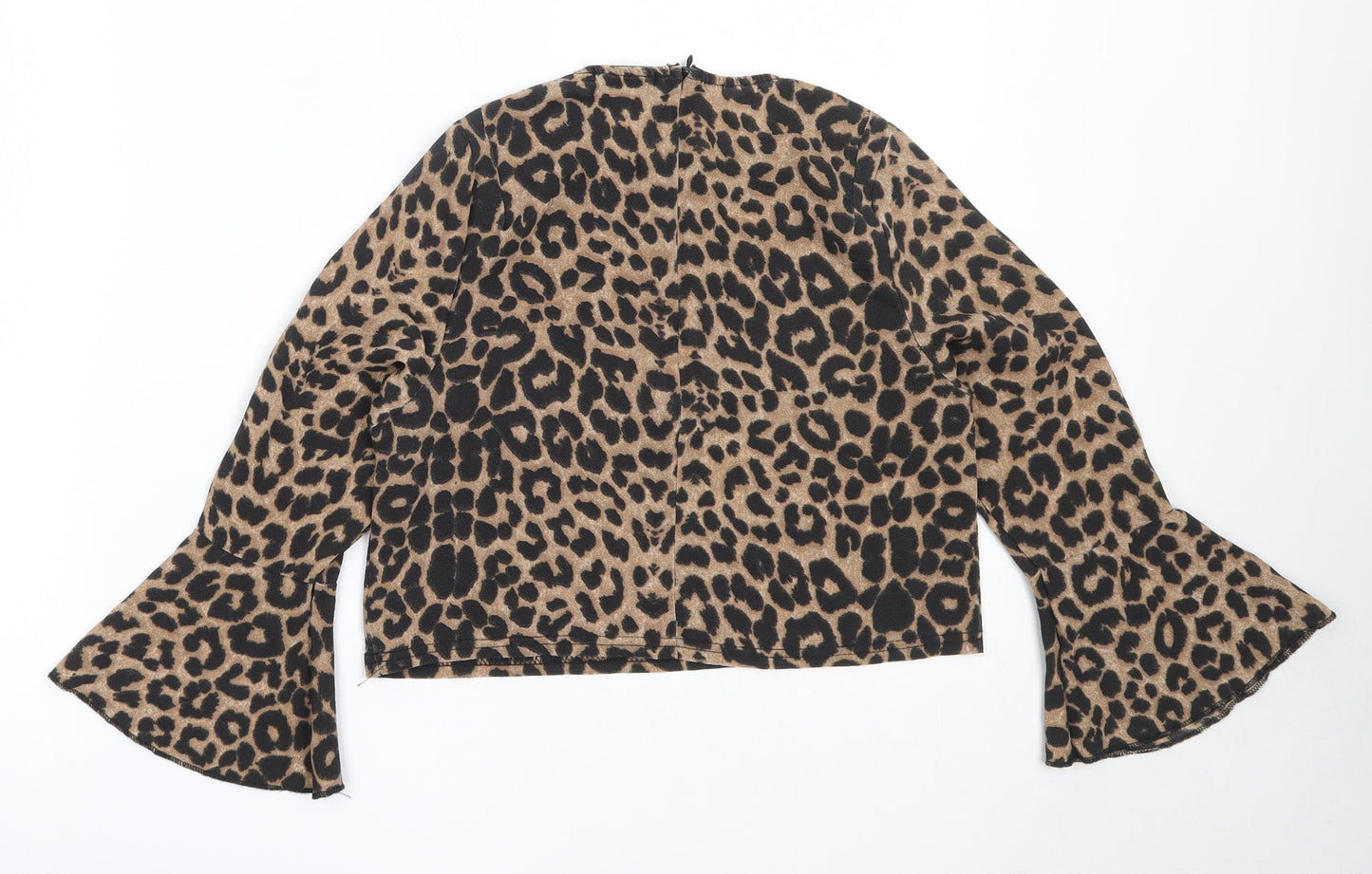 PRETTYLITTLETHING Womens Brown Animal Print Polyester Basic Blouse Size 4 Round Neck