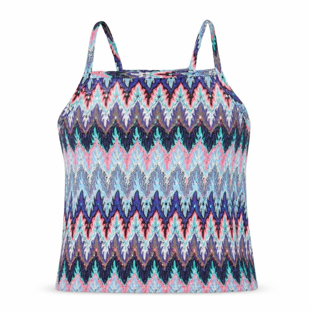 Atmosphere Womens Blue Geometric Polyester Basic Tank Size 10 Square Neck