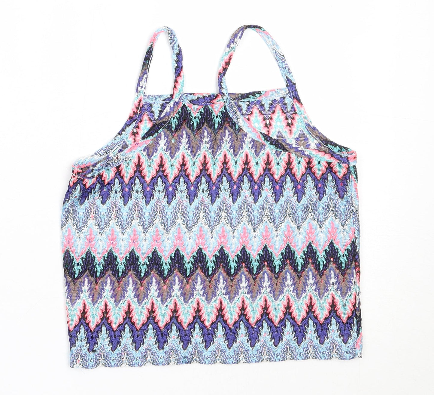Atmosphere Womens Blue Geometric Polyester Basic Tank Size 10 Square Neck