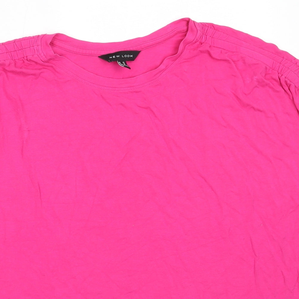 New Look Womens Pink  Viscose Basic T-Shirt Size 14 Round Neck