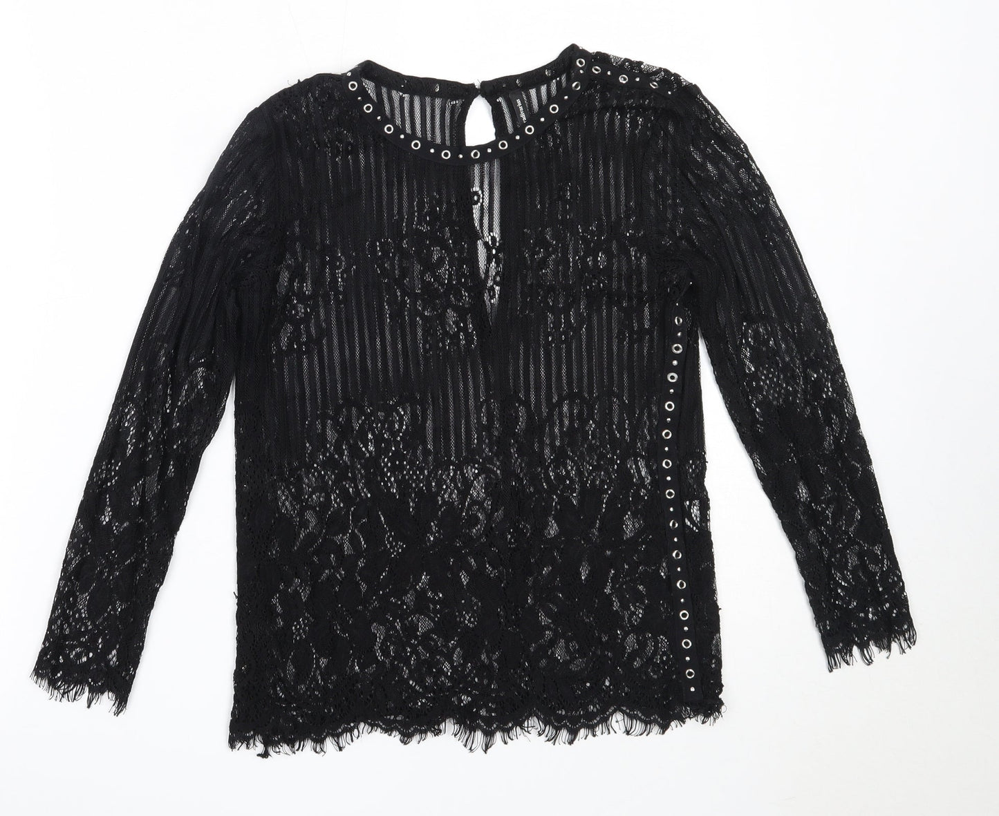Stradivarius Womens Black  Polyester Basic Blouse Size S Round Neck