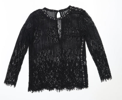 Stradivarius Womens Black  Polyester Basic Blouse Size S Round Neck