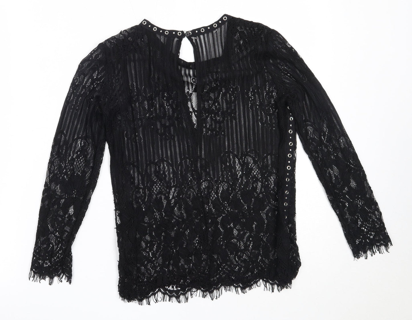 Stradivarius Womens Black  Polyester Basic Blouse Size S Round Neck