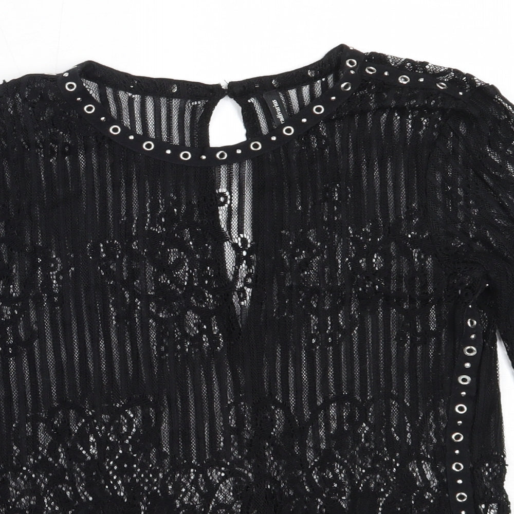 Stradivarius Womens Black  Polyester Basic Blouse Size S Round Neck