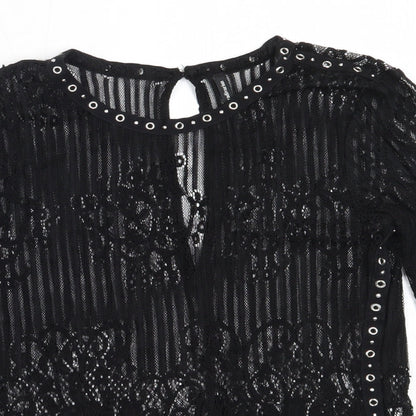 Stradivarius Womens Black  Polyester Basic Blouse Size S Round Neck