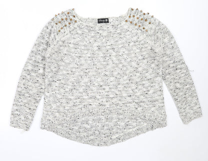 Preloved Danity Womens Ivory Round Neck  Acrylic Pullover Jumper One Size - Front