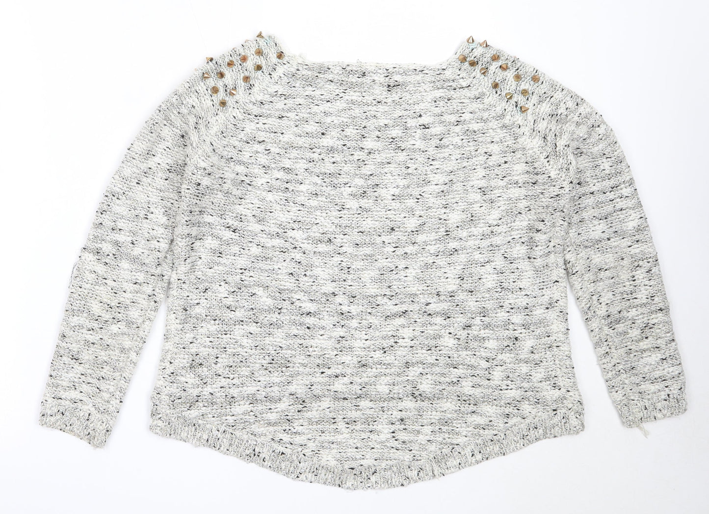 Danity Womens Ivory Round Neck  Acrylic Pullover Jumper One Size