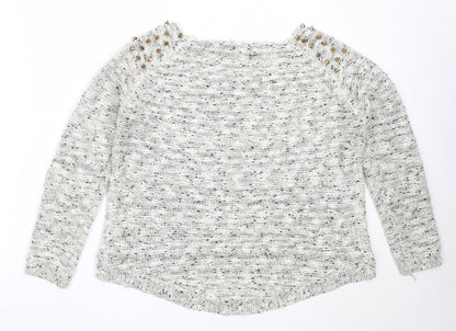 Preloved Danity Womens Ivory Round Neck  Acrylic Pullover Jumper One Size - Back