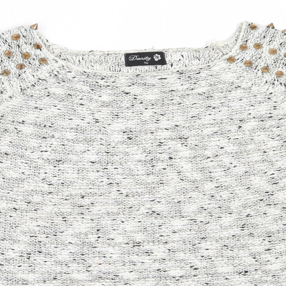Danity Womens Ivory Round Neck  Acrylic Pullover Jumper One Size