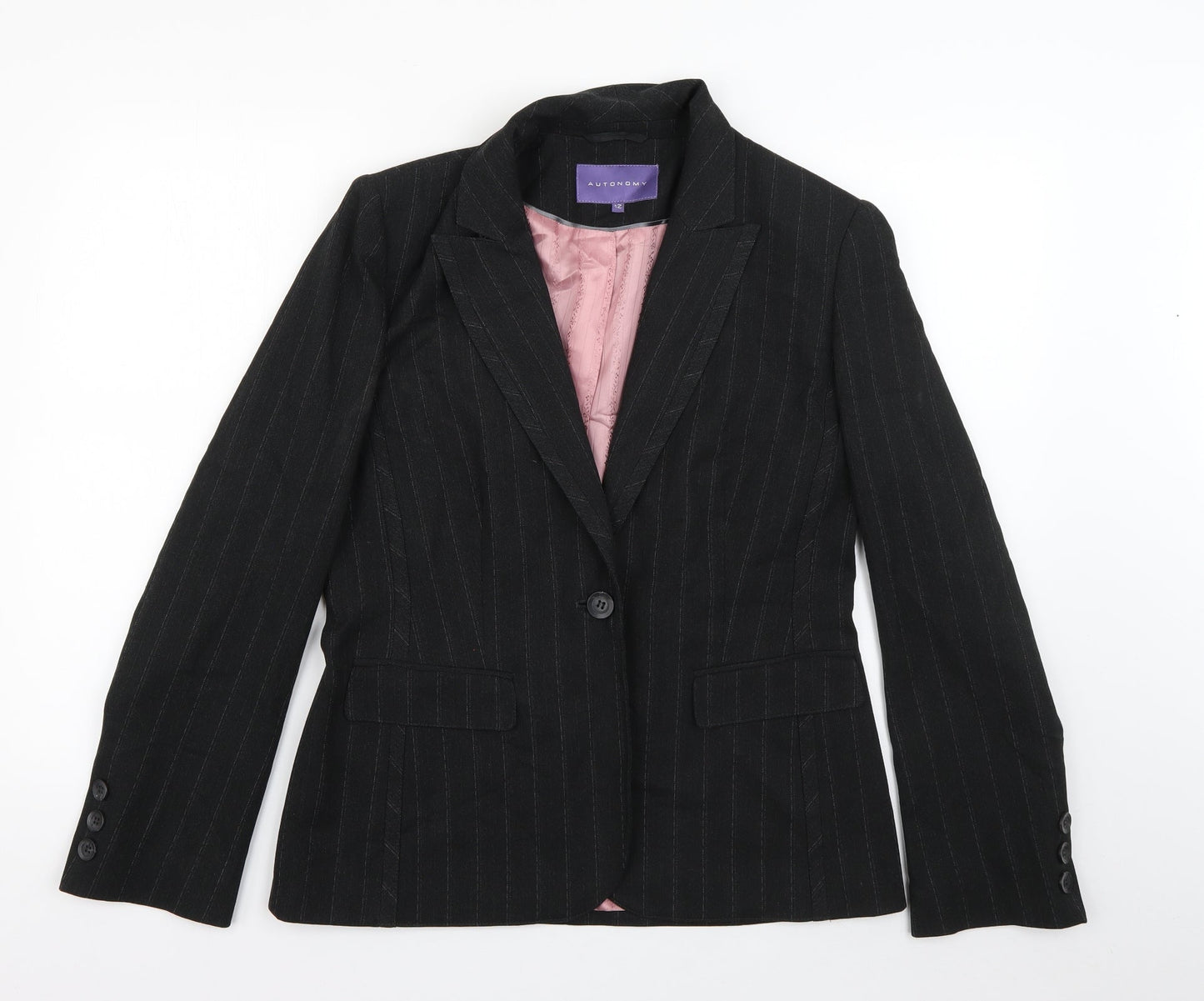 Autonomy Womens Grey Striped Polyester Jacket Blazer Size 12