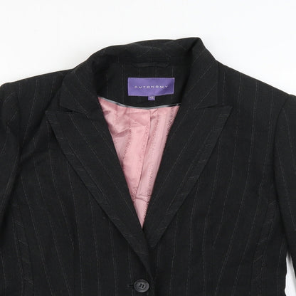 Preloved Autonomy Womens Grey Striped Polyester Jacket Blazer Size 12 - Detail
