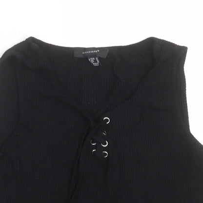Preloved Atmosphere Womens Black  Viscose Cropped Tank Size 14 V-Neck - Detail