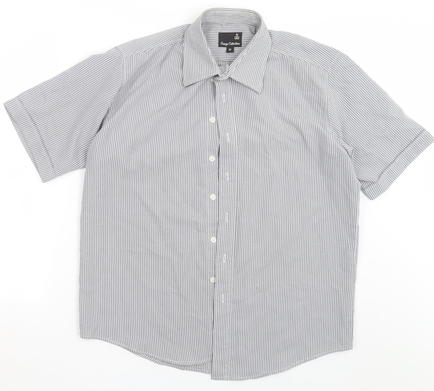 Giorgio Mens White Check Polyester  Button-Up Size M Collared Button