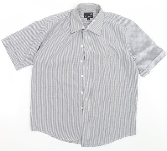 Giorgio Mens White Check Polyester  Button-Up Size M Collared Button