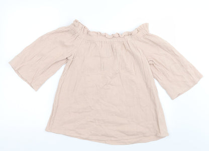 Primark Womens Pink  Cotton Basic Blouse Size 12 Off the Shoulder
