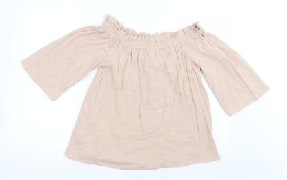 Primark Womens Pink  Cotton Basic Blouse Size 12 Off the Shoulder