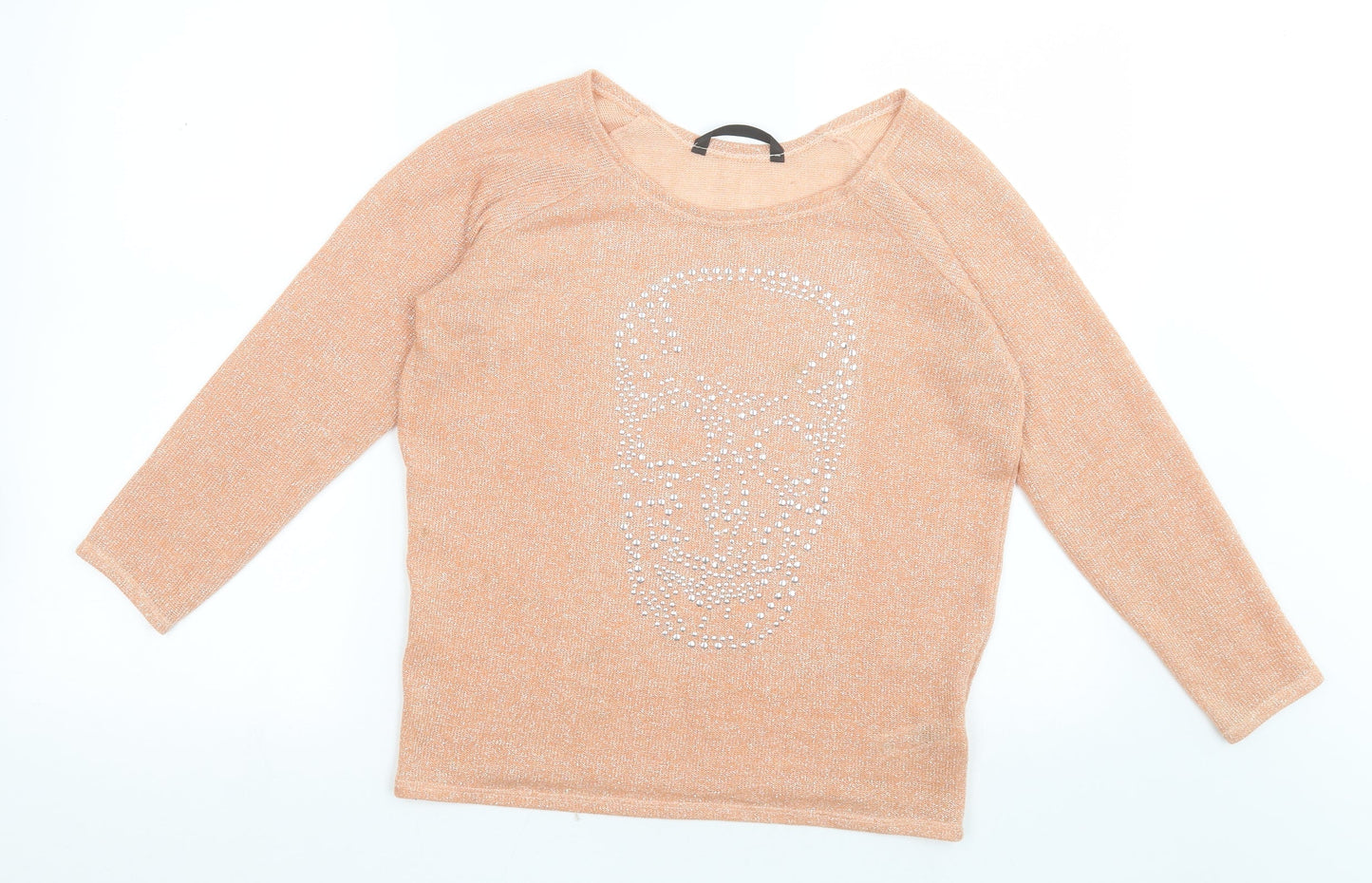 Dunnes Stores Womens Orange Scoop Neck  Polyester Pullover Jumper Size M   - Skull