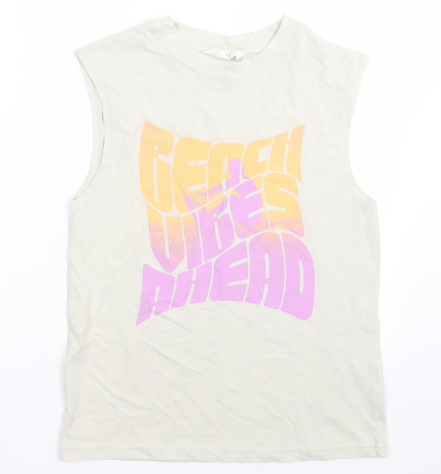 H&M Girls Beige  Cotton Basic Tank Size 11-12 Years Crew Neck Pullover - beach vibes ahead