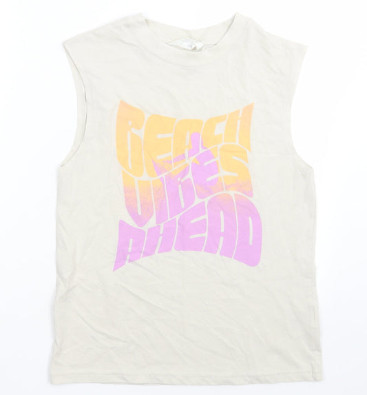 H&M Girls Beige  Cotton Basic Tank Size 11-12 Years Crew Neck Pullover - beach vibes ahead
