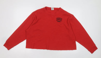 PINK Womens Red Crew Neck  Polyester Pullover Jumper Size L