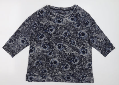 Marks & Spencer Womens Black Crew Neck Floral Polyester Pullover Jumper Size 14