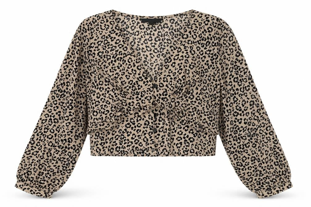 Brave Soul Womens Beige Animal Print Polyester Basic Blouse Size S V-Neck
