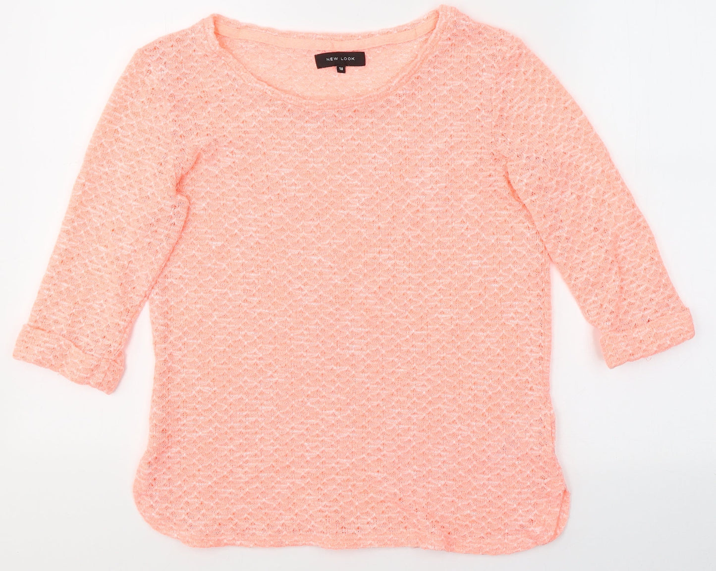 New Look Womens Pink Round Neck  Polyester Pullover Jumper Size 10   - Neon Pink