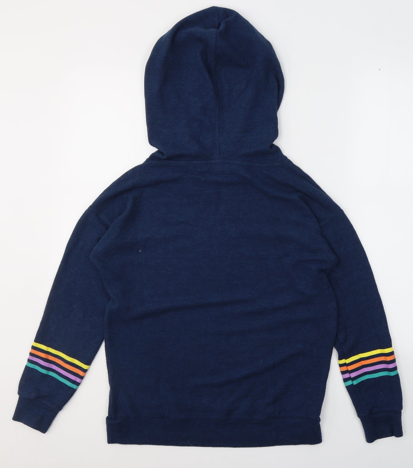 TU Womens Blue Striped Polyester Pullover Hoodie Size 8