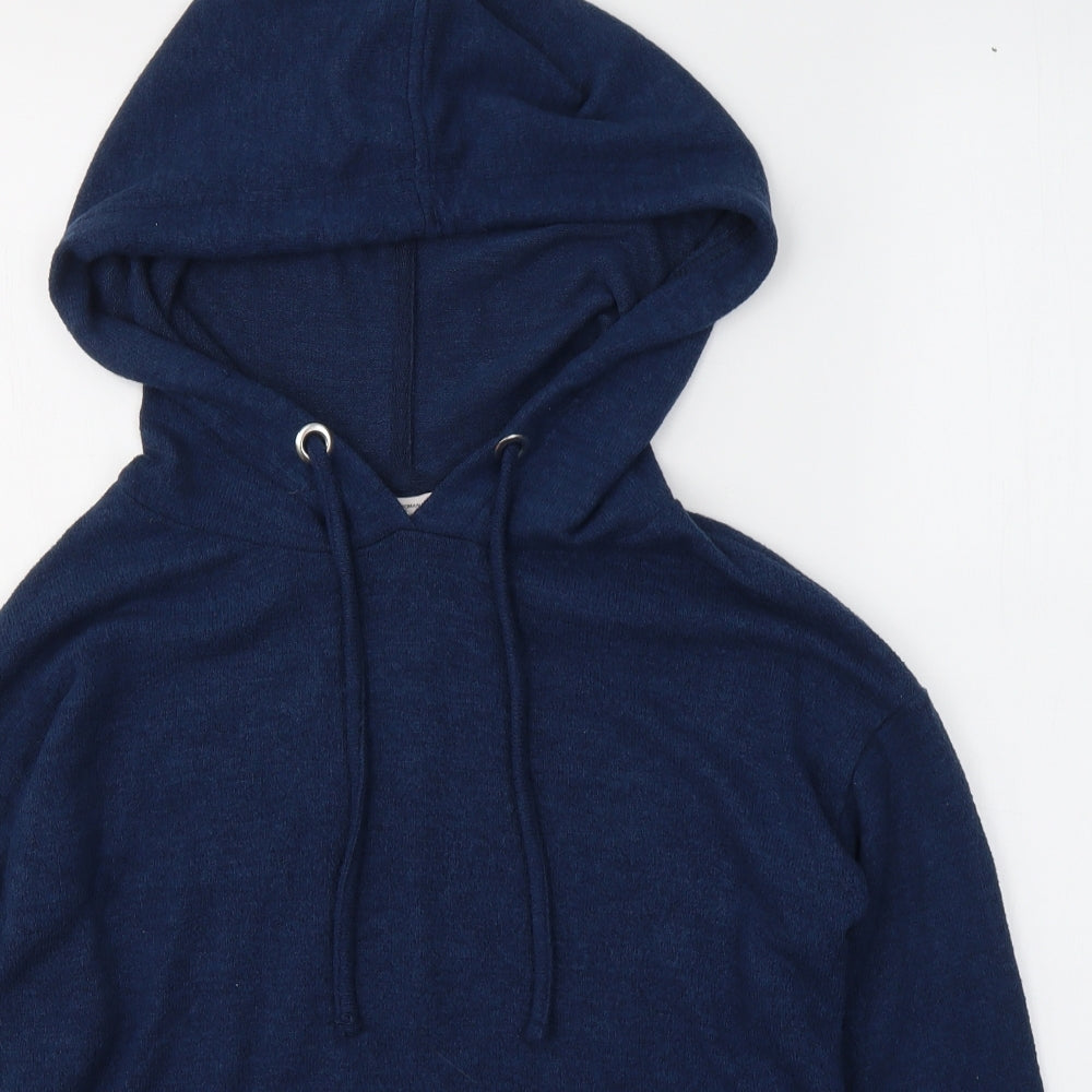 TU Womens Blue Striped Polyester Pullover Hoodie Size 8