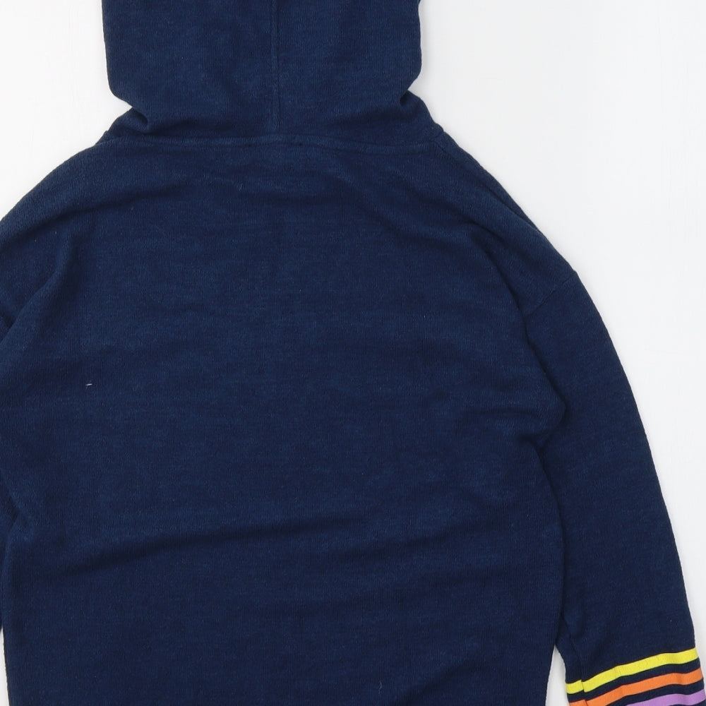 TU Womens Blue Striped Polyester Pullover Hoodie Size 8