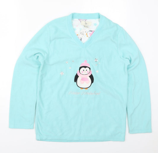 Primark Womens Blue Solid Polyester Top Pyjama Top Size 6   - Winter Wonderland