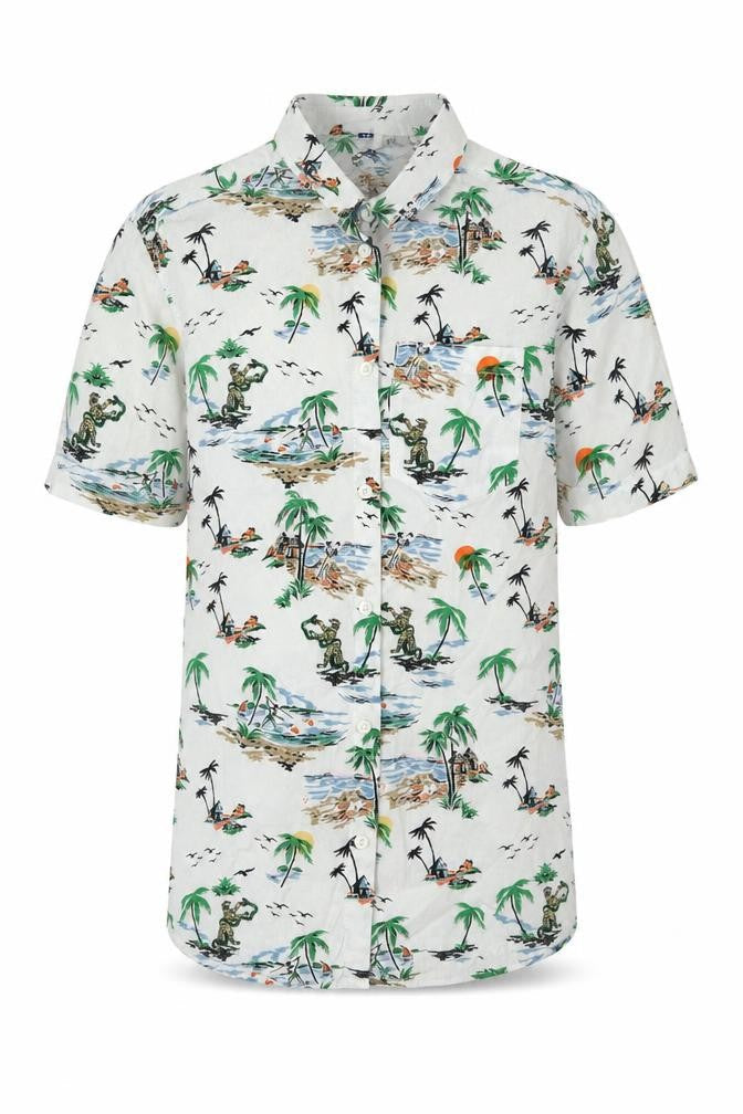 H&M Mens White  Cotton  Button-Up Size XS Collared Button - Beach Prints