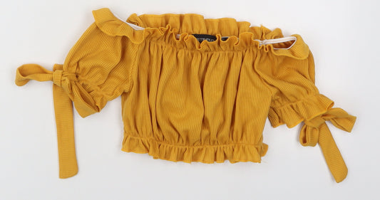 PRETTYLITTLETHING Womens Yellow  Polyester Cropped Blouse Size 4 Off the Shoulder