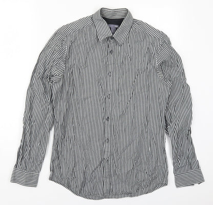 H&M Mens Grey Striped Cotton  Button-Up Size S Collared Button