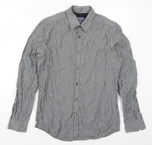 H&M Mens Grey Striped Cotton  Button-Up Size S Collared Button