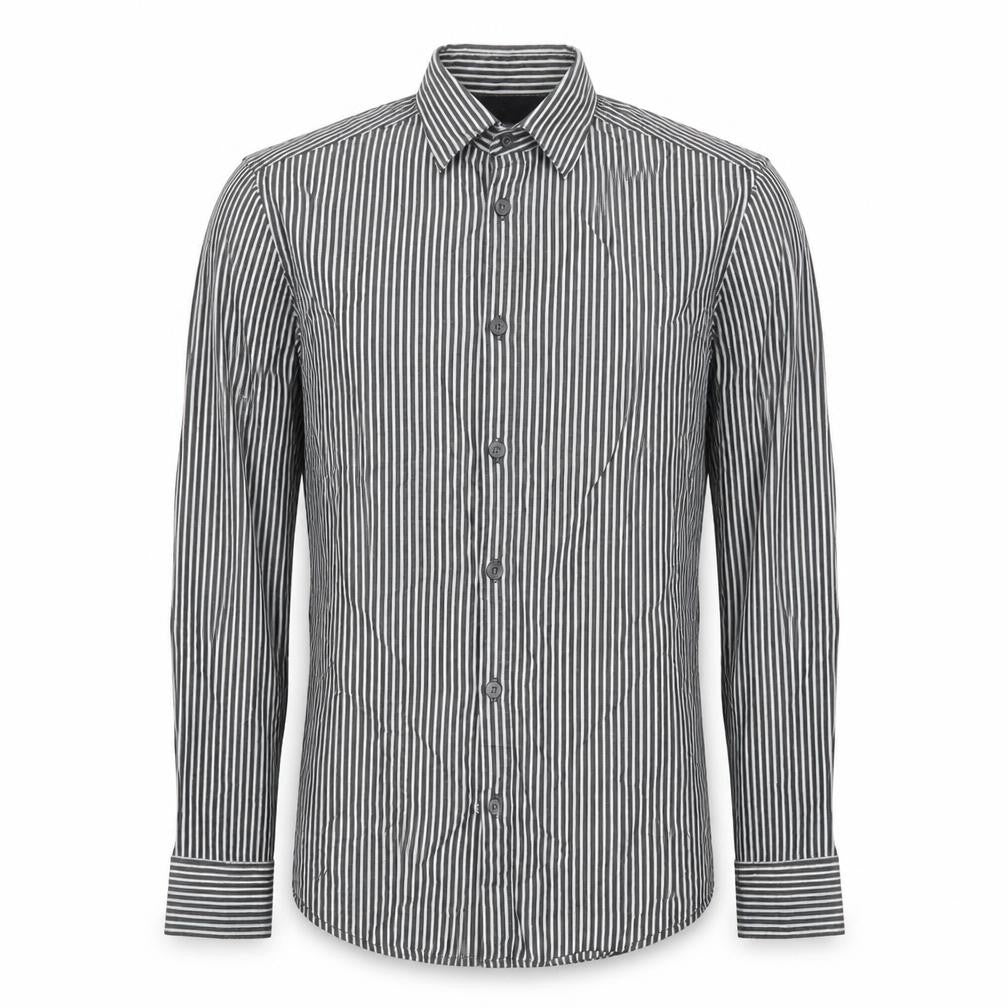 H&M Mens Grey Striped Cotton  Button-Up Size S Collared Button