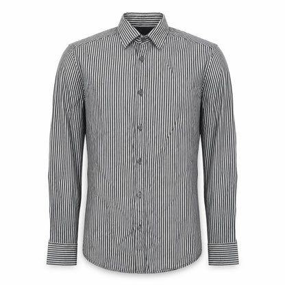 H&M Mens Grey Striped Cotton  Button-Up Size S Collared Button