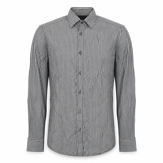 H&M Mens Grey Striped Cotton  Button-Up Size S Collared Button
