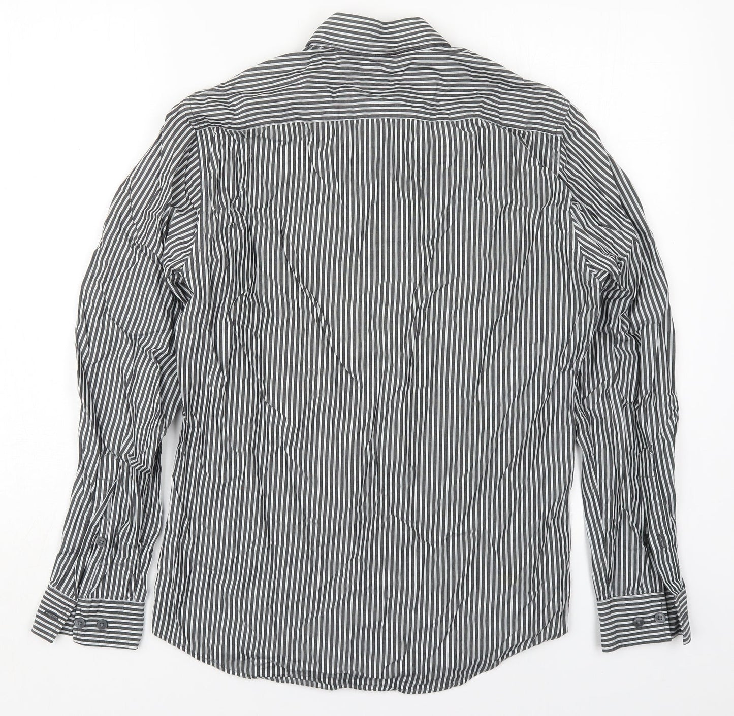 H&M Mens Grey Striped Cotton  Button-Up Size S Collared Button