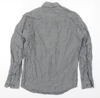 H&M Mens Grey Striped Cotton  Button-Up Size S Collared Button