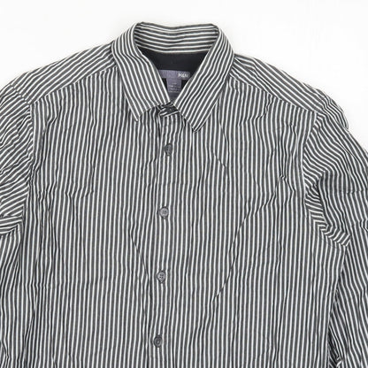 H&M Mens Grey Striped Cotton  Button-Up Size S Collared Button