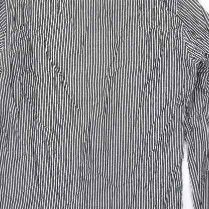 H&M Mens Grey Striped Cotton  Button-Up Size S Collared Button