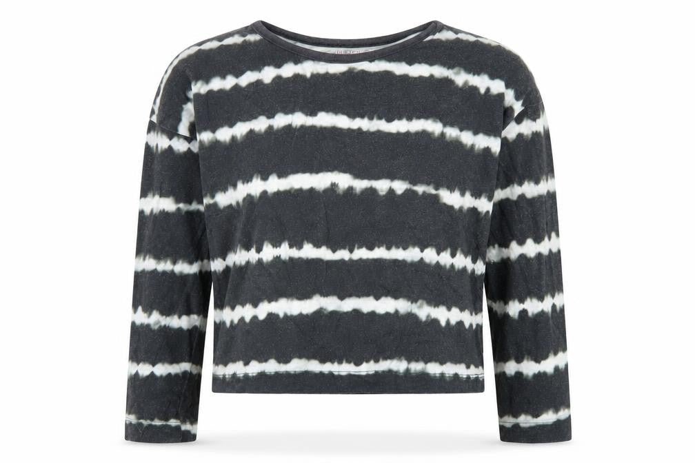 F&F Girls Grey Striped Cotton Cropped T-Shirt Size 6-7 Years Crew Neck