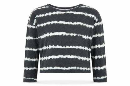F&F Girls Grey Striped Cotton Cropped T-Shirt Size 6-7 Years Crew Neck