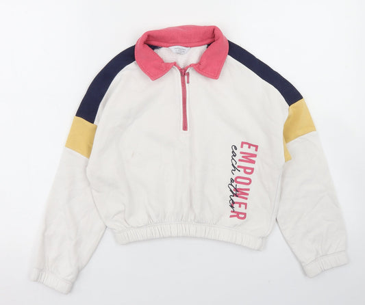 Primark Girls White Colourblock Cotton Pullover Sweatshirt Size 8-9 Years   - Cropped