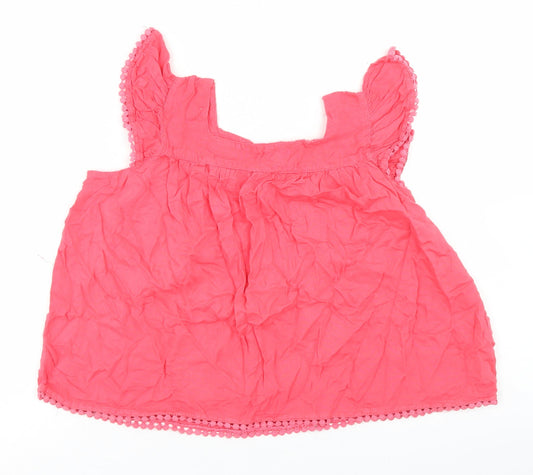 Primark Girls Pink  Viscose Basic Blouse Size 7-8 Years Square Neck Button - Lace Trim
