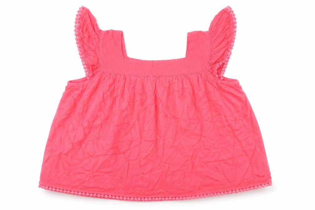 Primark Girls Pink  Viscose Basic Blouse Size 7-8 Years Square Neck Button - Lace Trim