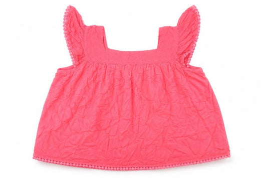 Primark Girls Pink  Viscose Basic Blouse Size 7-8 Years Square Neck Button - Lace Trim